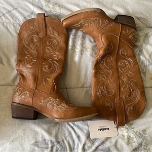 Cowboy Boots Cowgirl Boots with Chunky Heel Ladies Snip Toe Mid-Calf Boots